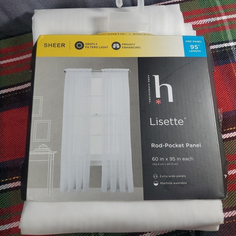 Home Expressions 60x95 Curtain Panel Cool White Sheer Lisette Rod Pocket Voile